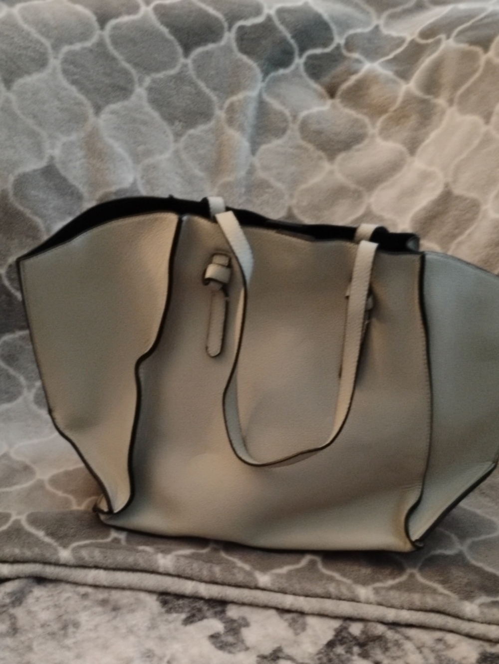 Elegant Cream Tote Bag with Black Trim 9 inches High 12 inches Wide